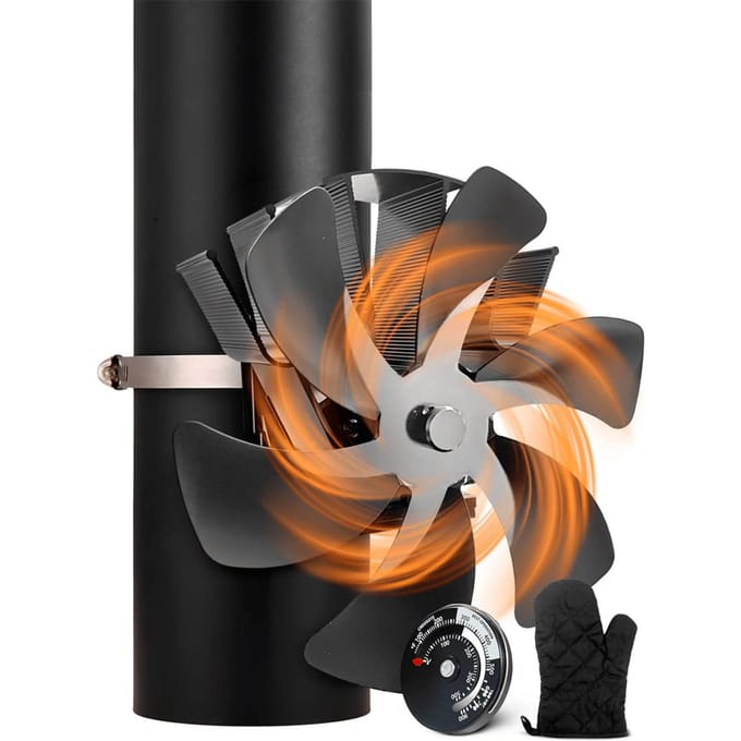 Vulpes Goods® Tech - Kachelventilator voor Houtkachel - Haardventilator - Ecofan - Warmte Ventilator - 6 Bladen - Incl. Thermometer & Handschoen - PRO versie