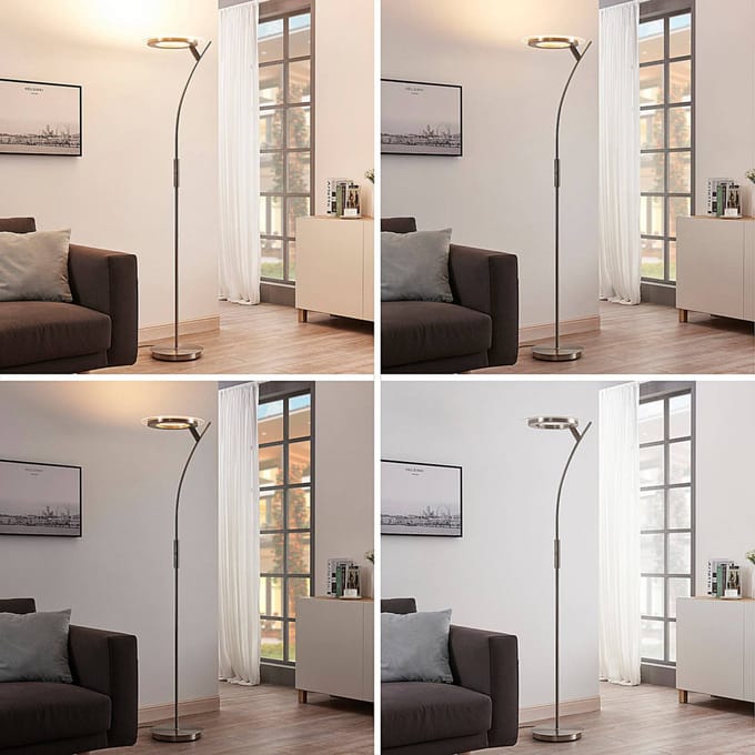 Lindby LED vloerlamp Darion, grijs, metaal, dimbaar, 180cm