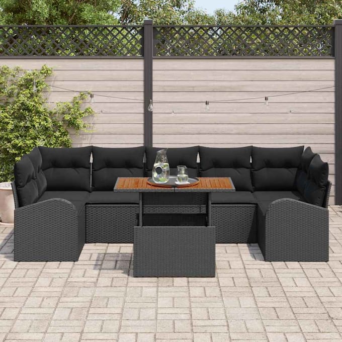 vidaXL Tuinbank Set met kussen 8 pcs Zwart
