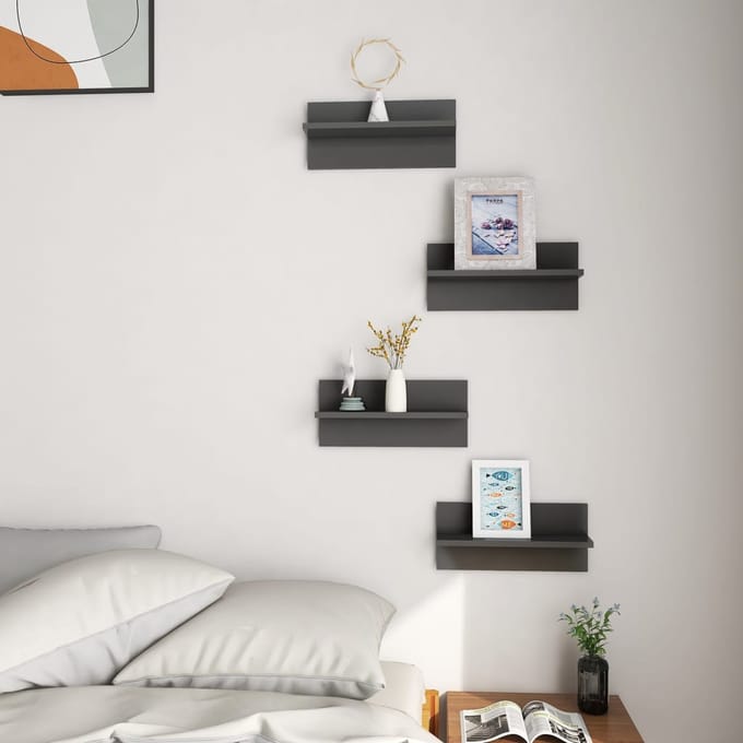vidaXL - Wandschappen - 4 - st - 40x11,5x18 - cm - hoogglans - grijs
