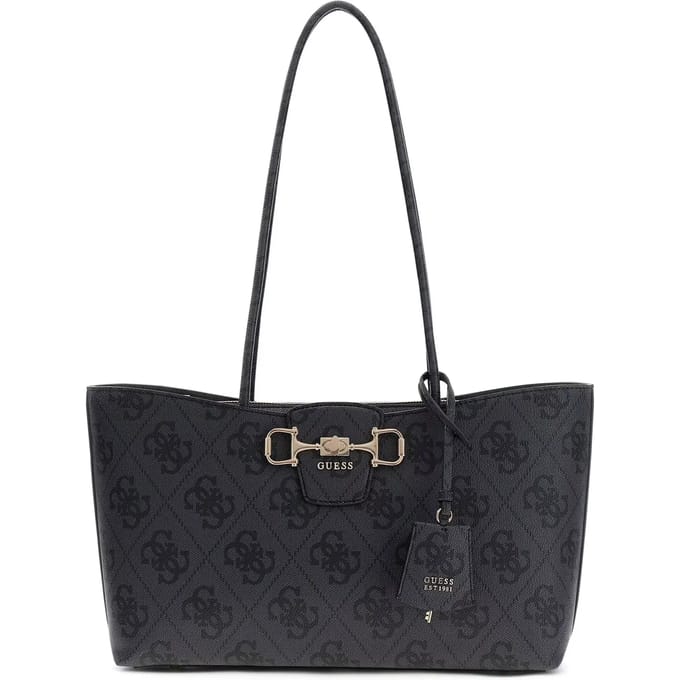 GUESS schoudertas shopper Janie Logo Girlfriend Carryall Coal Logo donkergrijs