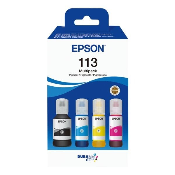 Multipack de 4 Bouteilles d'encre - EPSON - EcoTank 113 - Noir - Jaune - Cyan - Magenta