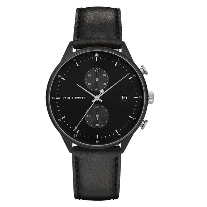 Paul Hewitt PH Watch Chrono Line Black IP Black/SS Leather Black 42mm PH-C-B-BSS-2M