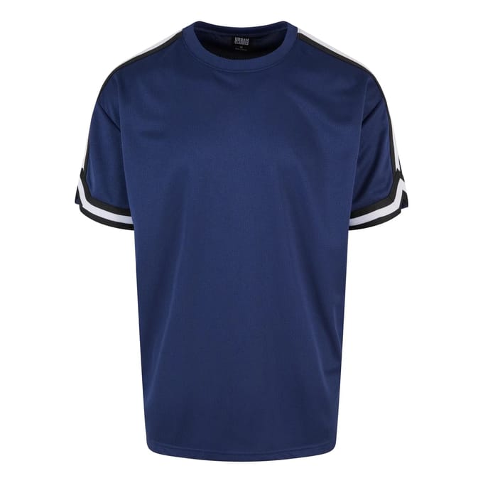 Urban Classics - Oversized Stripes Mesh Sport T-shirt - S - Donkerblauw