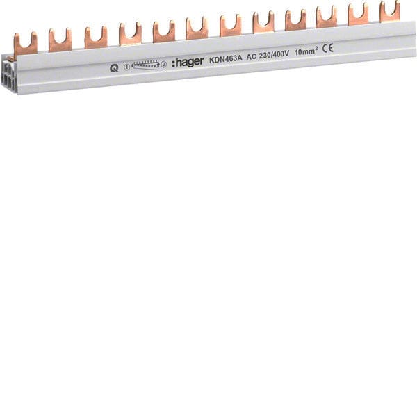 KDN463A Hager faserail 3P+N 10 q 12 mod vork KDN463A Phase busbar Meerdere kleuren 4-polig 63 A 1 stuk(s)