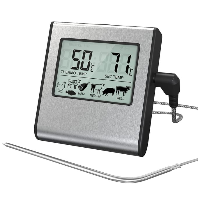 LCD Digitale Voedseltemperatuurmeter Koken Vleesthermometer met Temperatuursonde, Digitale Oven grijs
