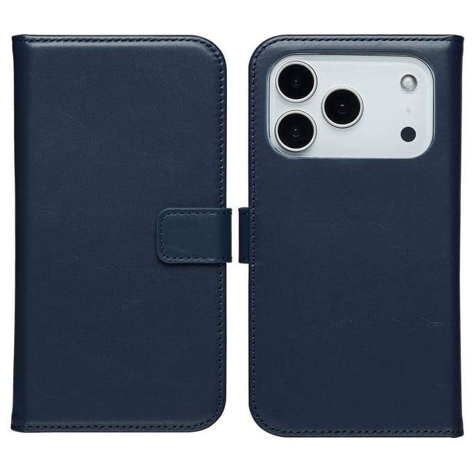 Selencia Hoesje - Geschikt voor Apple iPhone 17 Pro Max - Echt Lederen Bookcase - Blauw