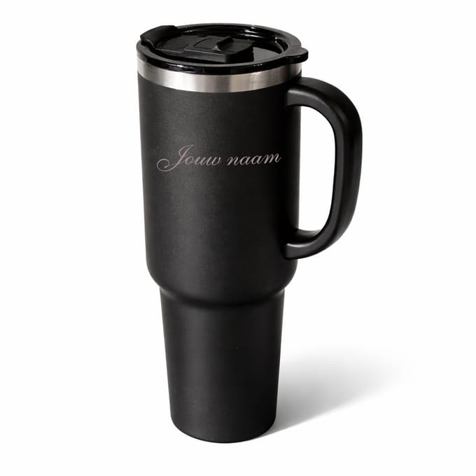 Thermosfles / Thermosbeker met eigen naam - Zwart - Laser gegraveerd
