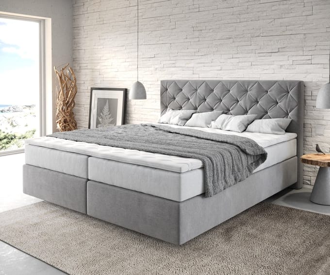 Boxspringbed Dream-Great Microvezel Grijs 180x200 cm met TFK Matras en Visco Topper