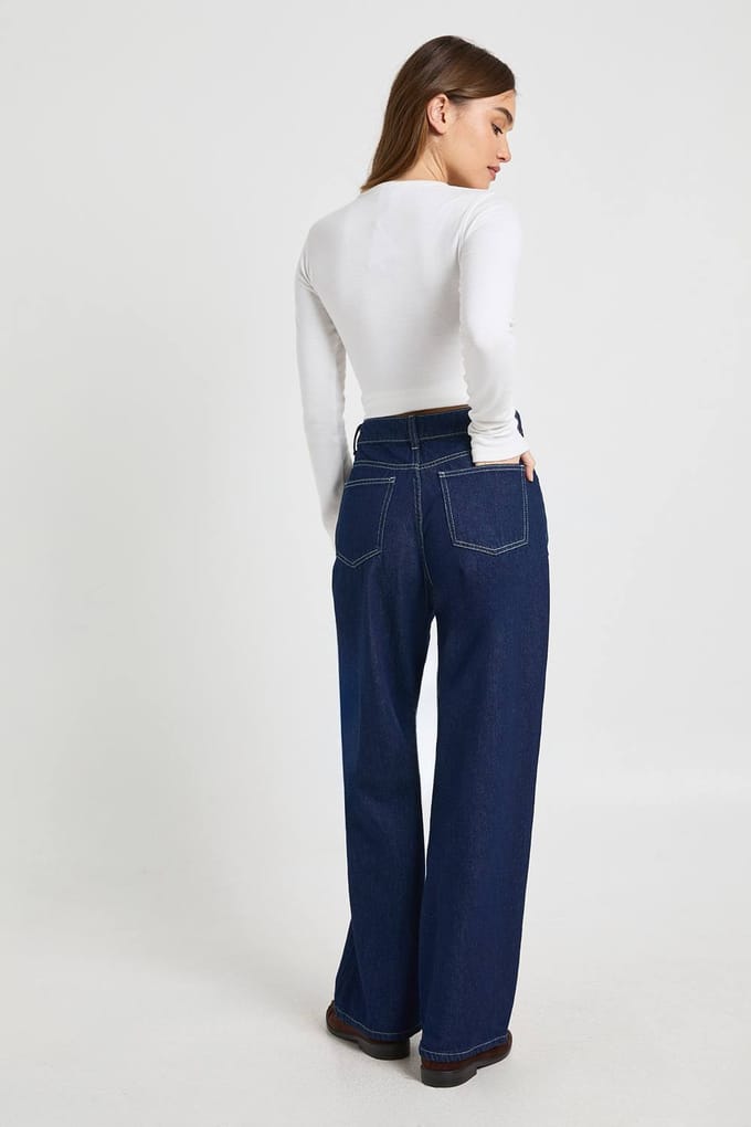 boohoo Dames Basics Hoge Taille Rechte Pijp Spijkerbroek | Indigo | Maat: 8/32L