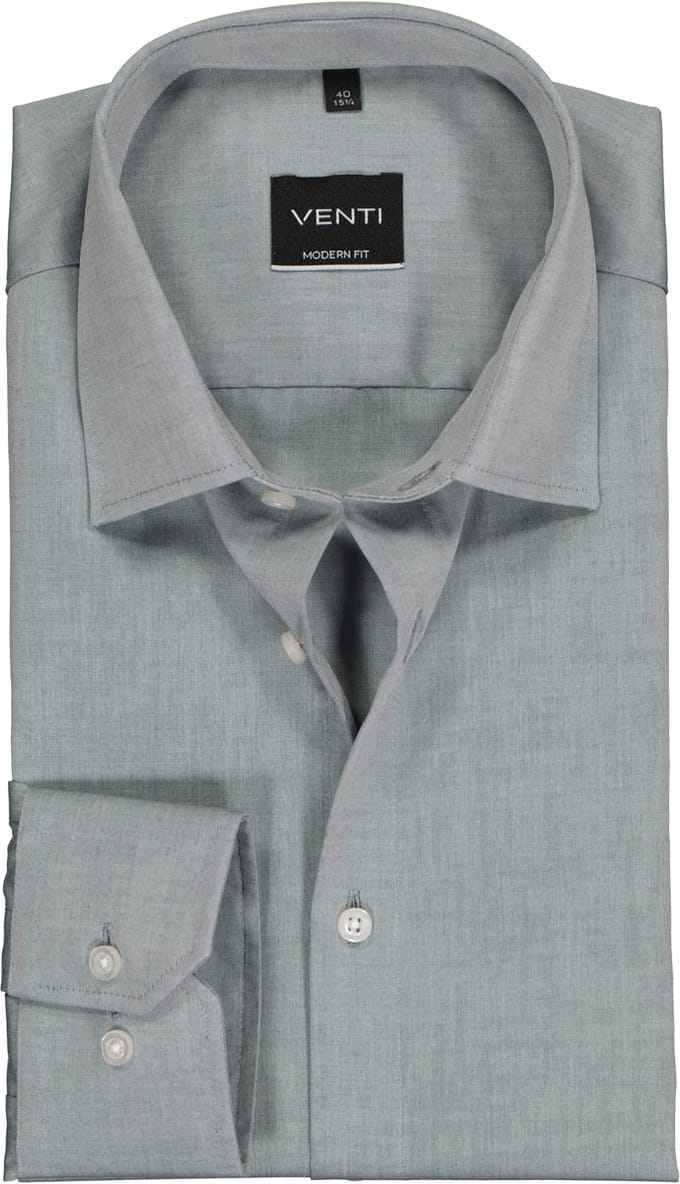Venti - Heren Overhemd - Poplin - Strijkvrij - Regular fit - Grijs