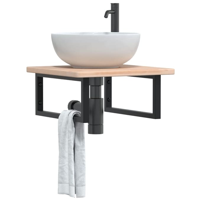 vidaXL - Badkamer - wandschap - staal - en - massief - eikenhout