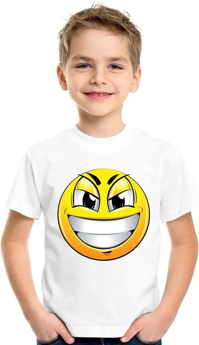 emoticon/ emoticon t-shirt ondeugend wit kinderen 122/128