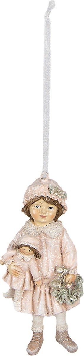 Clayre & Eef Kersthanger Meisje 11 cm Roze Polyresin Kerstboomversiering