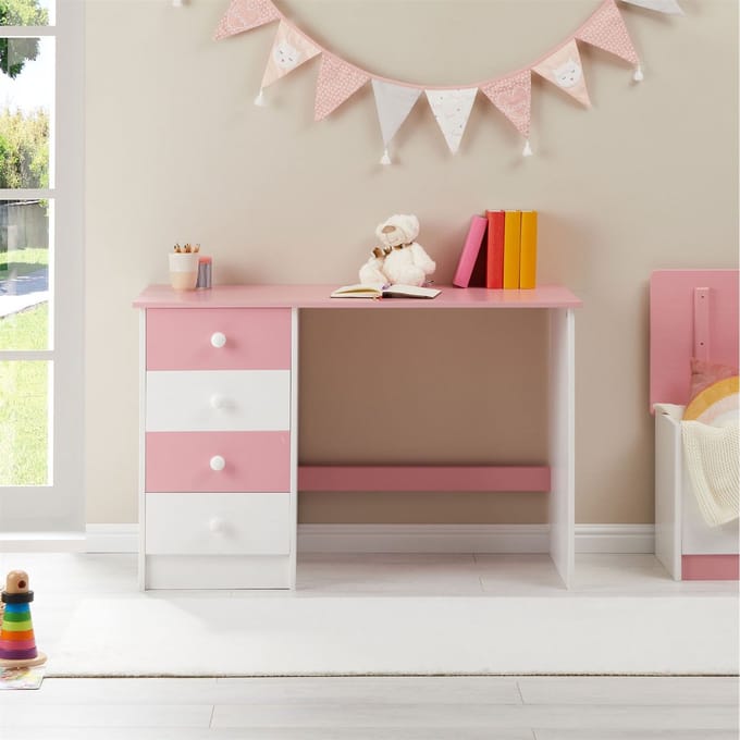 Bureau ARNE met 4 lades in wit/roze
