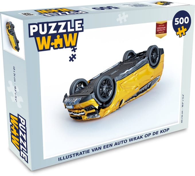 Puzzel Illustratie van een auto wrak op de kop - Legpuzzel - Puzzel 500 stukjes
