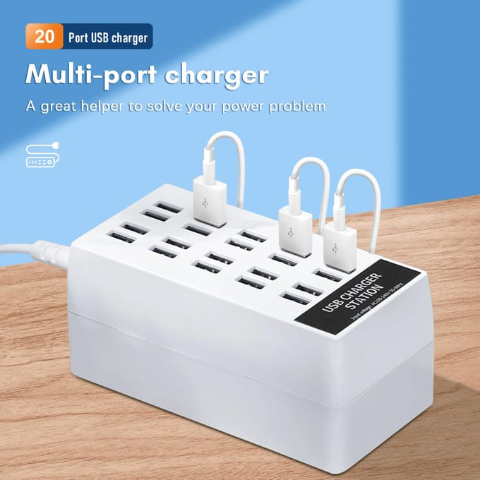 100W USB-oplaadstation USB-stekkerlader 20-poorts bureaulader Compatibel met IOS en Android US Plug wit