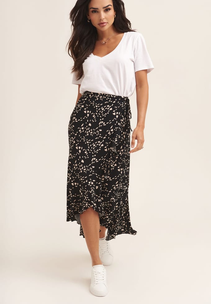 Midi-rok met ruches en dierenprint