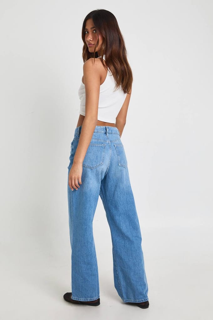 boohoo Dames Basics Hoge Taille Rechte Pijpen Jeans | Mid Wash | Maat: 6/32L