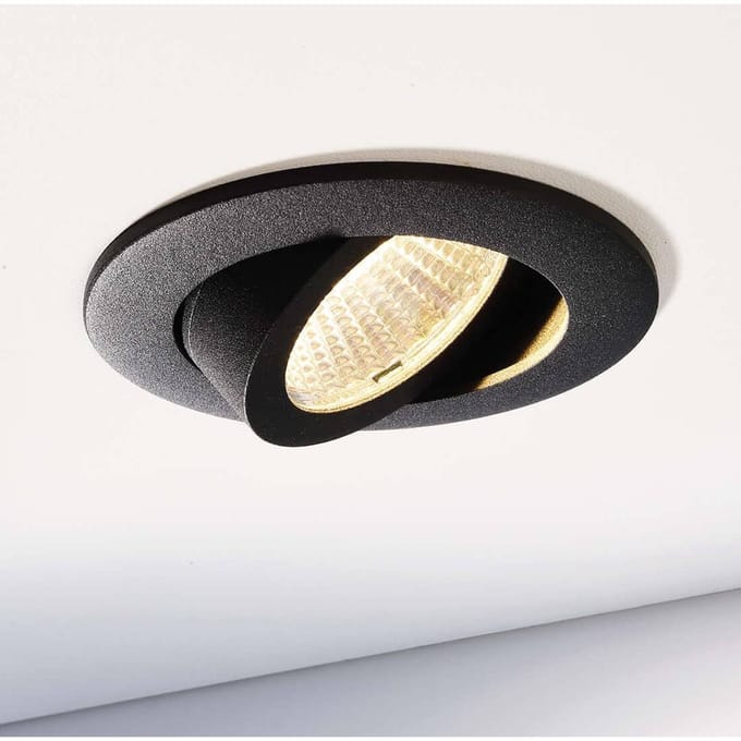 Deko-Light Plafond inbouwlamp Dione, IP44, 3.000 K, zwart, dimbaar