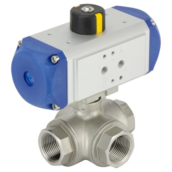 G1'' 3-Weg T-boring RVS Pneumatische Kogelkraan Veersluitend - BL3SA - BL3SAT-100-PC-006