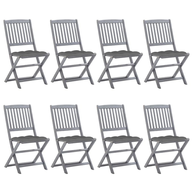 vidaXL - Inklapbare - stoelen - 8 - st - met - kussens - massief - acaciahout