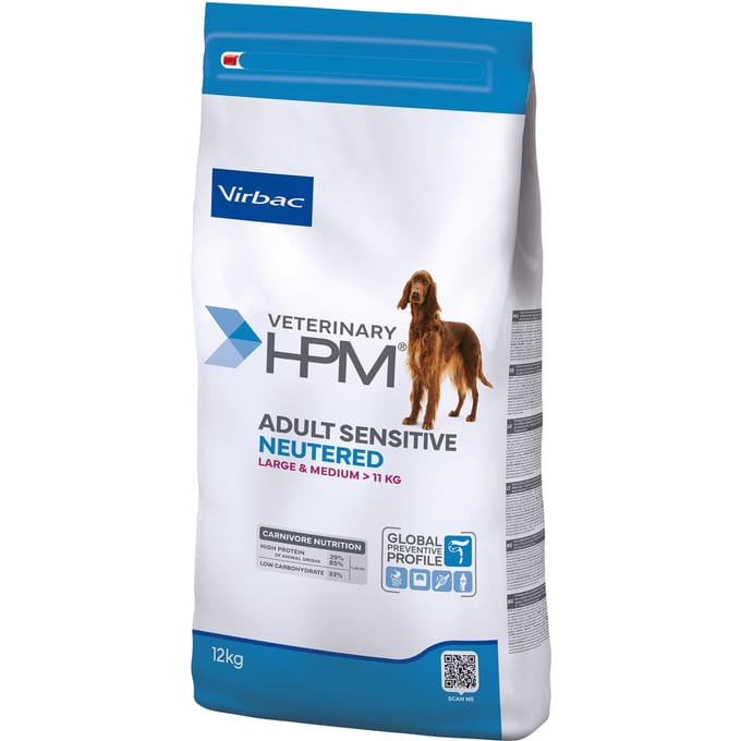 Virbac Veterinary HPM Adult Sensitive Neutered Hond Large & Medium - 12 kg