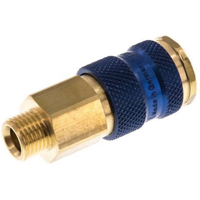 Messing DN 7.2 (Euro) Blauw-Coded Luchtkoppeling Snelkoppeling G 1/4 inch Buitendraad - CLS7-M-B-BLU-P-CD-014