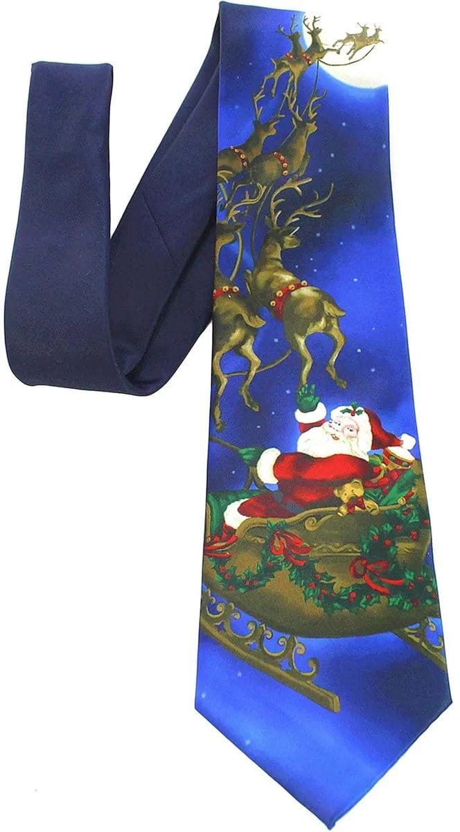 Sorprese Stropdas - Kerst Stropdas - 100% Zijde - Donkerblauw - Kerstman - Stropdassen - Model 8 - Cadeau
