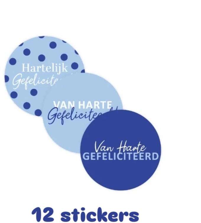 12x sticker - blauw - gefeliciteerd - leuk inpakken - Sluitstickers - cadeausticker