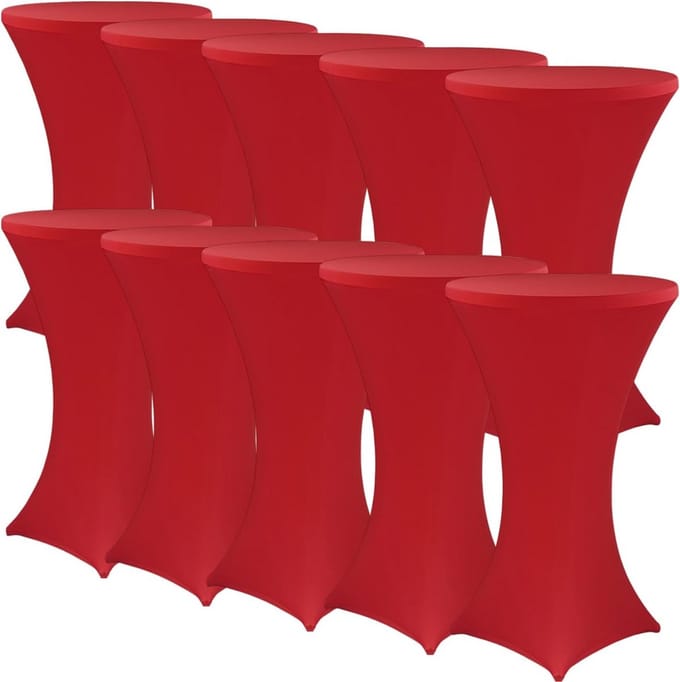 Set van 10 Elastische Sta-tafelhoezen Rood voor Bistrotafels Ø 80-85 cm - Premium Stretch Bekleding