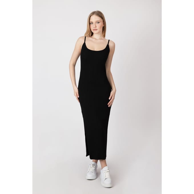Gebreide Scoop Neck Spaghetti Band Maxi Jurk