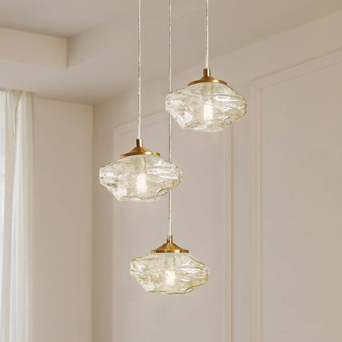 Lindby - hanglamp - 3lichts - Glas, ijzer - G9 - Cognac, messing