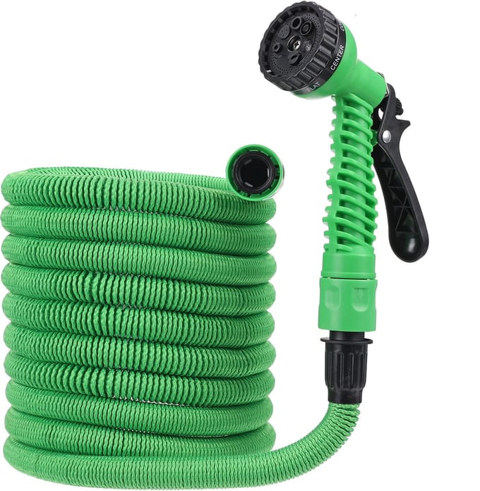 Flexibele Tuinslang 15m, Rekbare Waterdichte Slang met 7 Sprayfuncties, Latex-Polyester, Snelle Aansluitingen, Groen