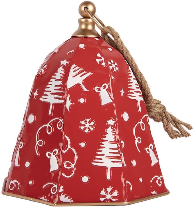 Clayre & Eef Kerstdecoratie Beeld Bel Ø 27x31 cm Rood Metaal