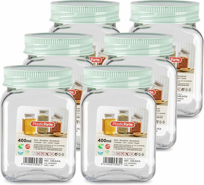 PlasticForte Voorraadpot/bewaarpot - 6x - 400 ml - kunststof - mint groen - B7 x H11 cm