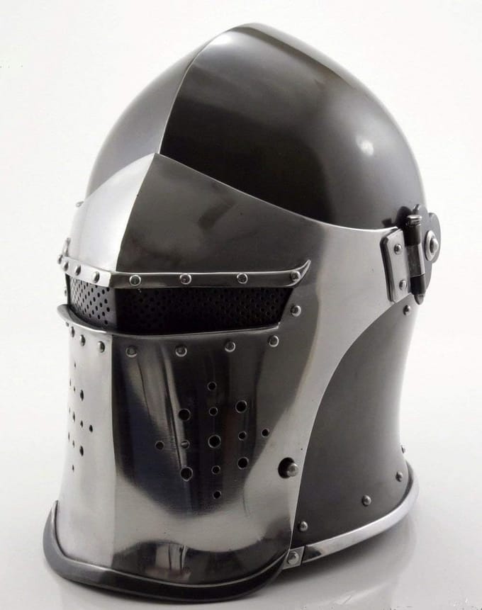 Middeleeuwse Barbute Helm met Binnenvoering voor Kostuum