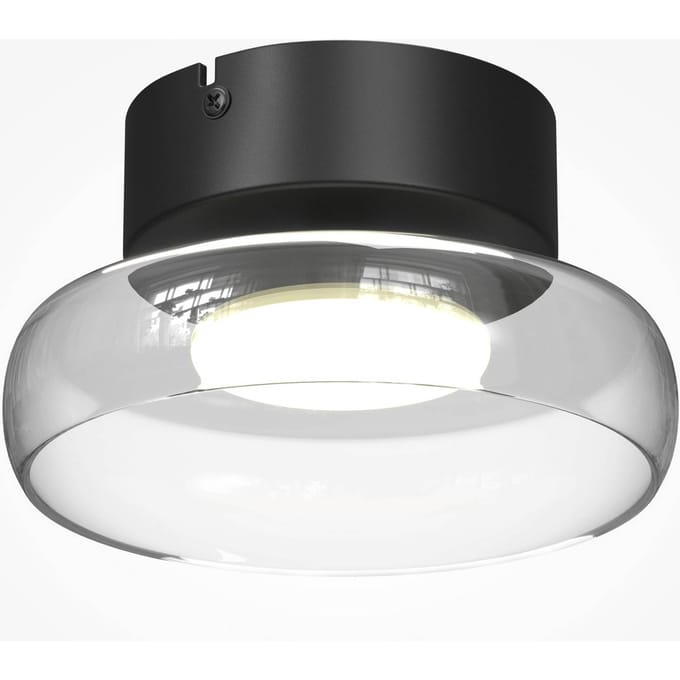 Maytoni LED plafondlamp FLOAT, transparant/zwart, Ø 20 cm, glas/metaal
