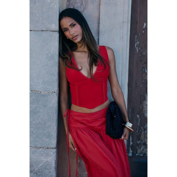 boohoo Dames Halter Corset Met Naaddetail En Knoopsluiting | Rood | Maat: 34