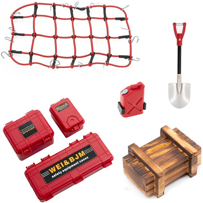 7PCS Set Gesimuleerde Decoratie Koffer Bagagenet Schep Vervanging voor TRAX4 Defender SCX10 rood