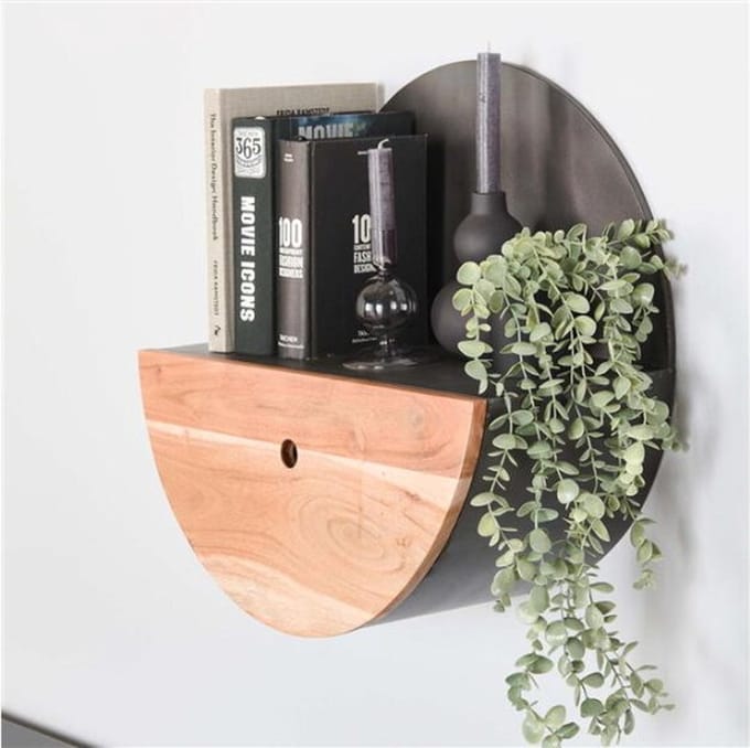Wandschap half moon Ø50 met lade - acacia naturel