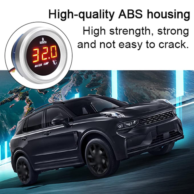 52 mm watertemperatuurmeter auto digitale meter LED-display 9-36V met temperatuursensoralarm zwart