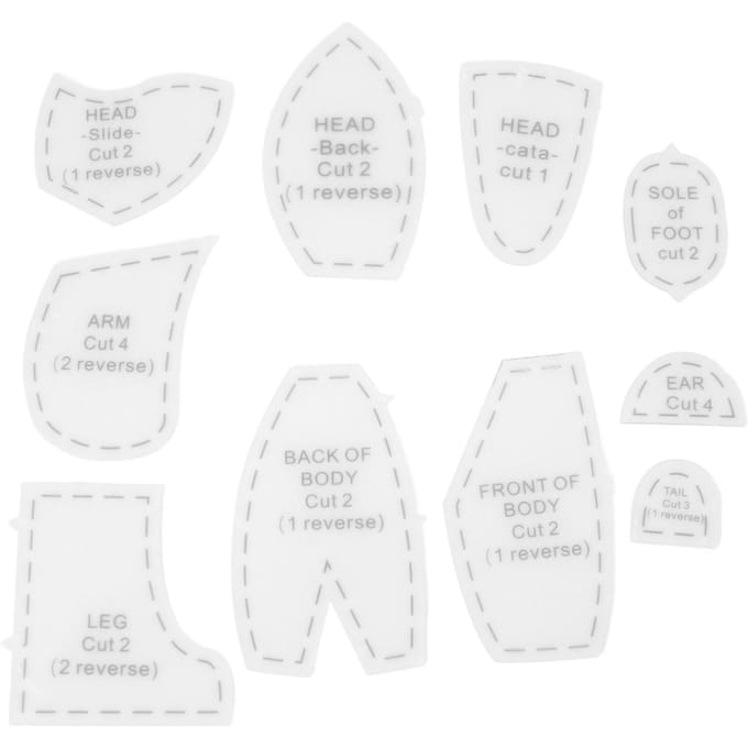 Geheugenbeer Sjabloon Liniaal 10 Stuks Acryl Naaipatroon Set voor Schattige Poppen Maken Medium (12 inch) white