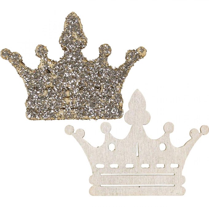 Strooidecoratie kroon Kerst hout glitter B4cm 72 st, 72 Stück