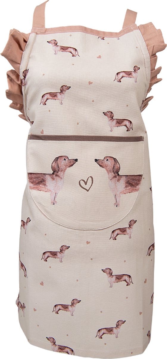 Clayre & Eef Keukenschort Kinderen 48x56 cm Beige Katoen Teckel Kookschort