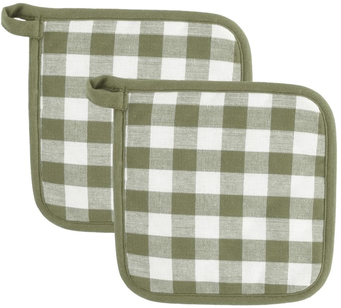Tiseco Gingham Pannenlap - 2 Stuks - 20 x 20cm - olijfgroen