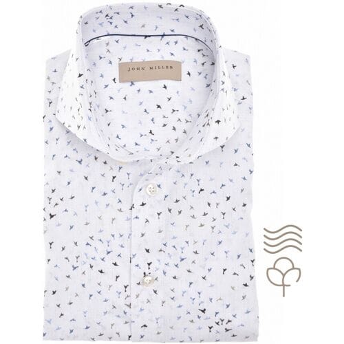 John Miller Overhemd Mini Abstract Origami Bird Pattern Cotton Easy Care Wit-Blauw / male