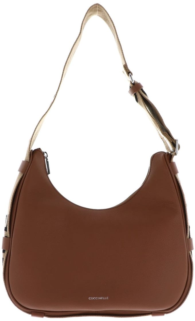 COCCINELLE schoudertas Raquel Handbag Double Grainy Leather Cognac / Noir bruine