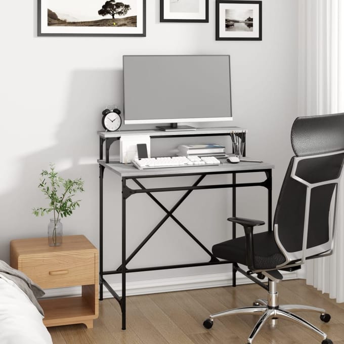 vidaXL - Bureau - 80x50x90 - cm - bewerkt - hout - en - ijzer - grijs - sonoma - eiken
