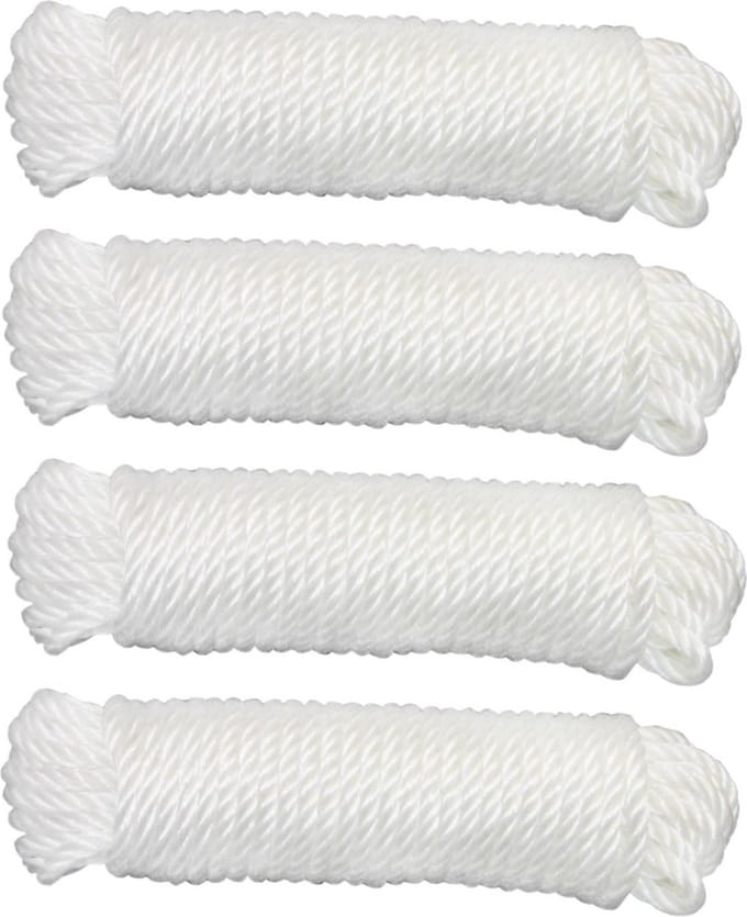 AMIG Touw - 4x - 20 meter - D4mm - nylon - wit - waslijn - tuin